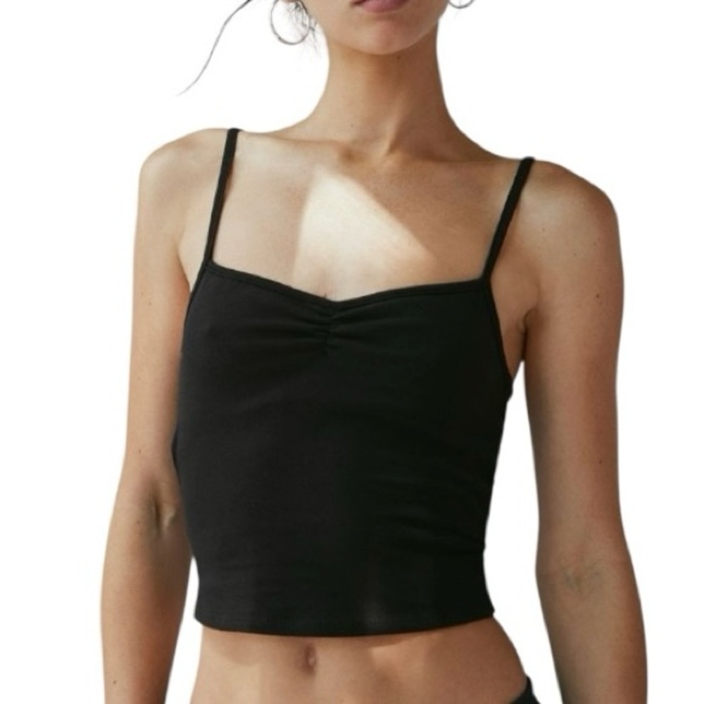 Urban Outfitters | Black Bec Pinch Front Sweetheart Fitted Cami Cropped Tank Top
